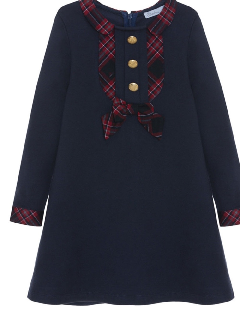 Patachou Girls Navy Blue & Tartan winter holiday Dress 6y EUC